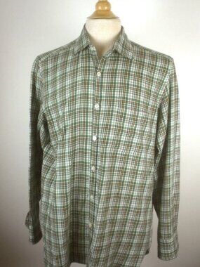 Piattelli green black white plaid cotton flannel SHIRT L